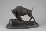 Heavy solid bronze Sculpture of Charging Buffalo marked 