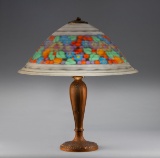 Antique reverse painted Table Lamp, base is marked in embossed letters 