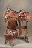 Beautiful highly carved Saddle Ensemble, maker marked three times 