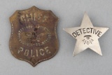 This lot consists of two Badges: (1) Chief of Police Shield Badge with Eagle, 2 1/16
