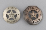 This lot consists of two Badges: (1) Stock Deputy Sheriff circle star Badge with fleur di lis, 2 7/8
