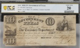 $10.00 Bank Note from the Government of Texas dated 1838-39 signed by Sam Houston, President, Serial