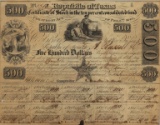 $500.00 Republic of Texas Certificate of Stock in the ten percent consolidated fund, dated February