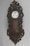 Antique carved Black Forrest Wall Regulator Clock, time & strike movement with white porcelain dial