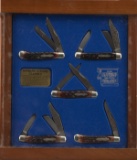 Collection of five Commemorative Trade Knives made by Schrade, SN B0776. Etched blades pertaining to