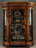 Fantastic antique oak triple curved glass China Cabinet, circa 1910-1915, attributed to George Flint