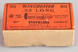 Scarce antique unopened Box of Winchester .32 L RF Staynless Cartridges, totaling 50 rounds. Box is