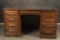 Beautiful antique quarter sawn oak double pedestal Flat Top Desk with raised panels, circa 1910, com