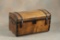 Antique wooden Stagecoach Trunk with leather straps decorated with brass spots., measures 27