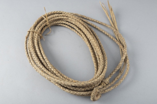 Vintage hand braided Reata, approximately 30 ft. long with rawhide hondo.