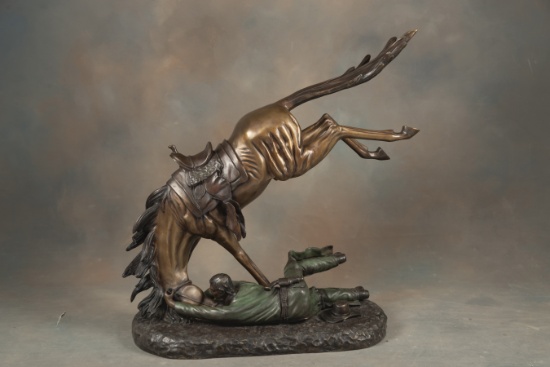Huge Bronze Western Sculpture signed by the artist "S. Kelicam", measures 39" T x 36" L x 18" W, dep