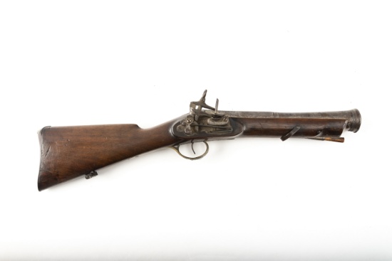 Antique English Blunderbuss Flintlock with 1" bore, measures 18 3/4" overall with 8 3/4" cannon styl