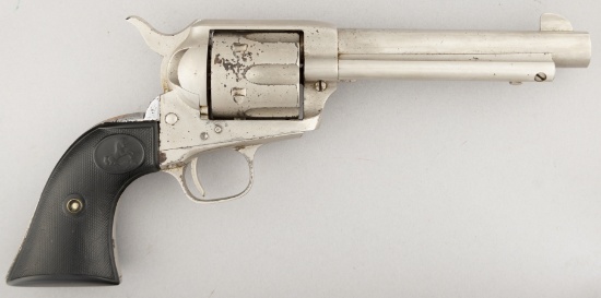 Colt SAA Revolver, .45 caliber, SN 353801, manufactured 1930, with 5 1/2" barrel and nickel finish.