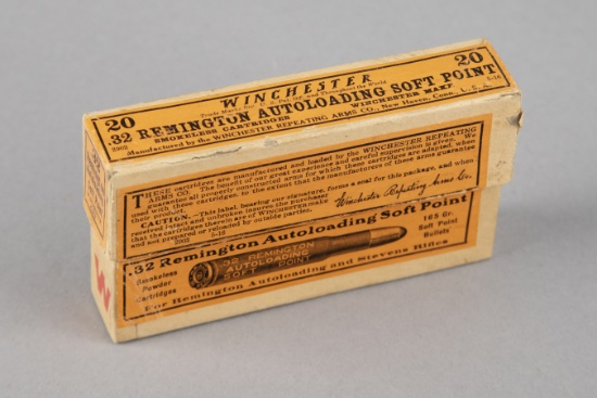 One full Box of 20 rounds of .32 Remington Autoloading Soft Point Cartridges, manufactured by the Wi
