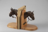 Pair of beautiful Bronze Horsehead Bookends on wooden stands by New Mexico Artist Curtis Fort, (b.19