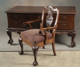 Highly carved vintage mahogany Flat Top Desk with carved claw feet and carved bordered top. Excellen