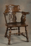 Antique quarter sawn oak carved Desk Chair with arms, very quality made, circa 1900, measures 34 1/2
