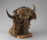 True antique Buffalo Hide Ceremonial Headdress, circa 1800s, all natural fibers and thread, made fro
