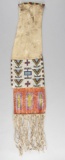 Early leather, beaded and quill fringed Pipe Bag, circa 1900s, measures 35