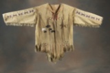 Later Doe Skin and fringed beaded Jacket with strips of beadwork on arms, some hand painting of Buff