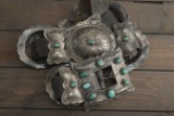 Incredible massive silver and turquoise Concho Belt with 4 1/2