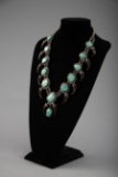 Beautiful gemstone quality turquoise and bear claw, silver bead Necklace marked 