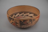 Wonderful large Pueblo Pottery Bowl painted inside and outside with Kachina design. Bowl measures 13