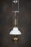 Fully restored antique brass hanging Railroad Oil Lamp, circa 1890-1900, with 8