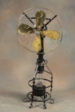 Very unique antique Floor Model Fan that runs off kerosene with large brass blades and cage. Label r