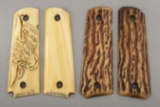This lot consists of two pairs of bone Grips for a Model 1911. One is a carved steer head, the other