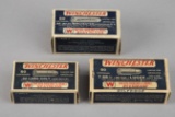 This lot consists of three full blue Boxes of 50 rounds each of Ammunition. (1) One full Box of Winc