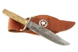 Clip Point Bowie with stag handle, ricasso is maker marked 