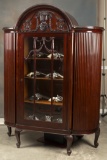 Antique glass front Mahogany China Cabinet with floral carved domed front and decorative full length