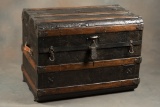 Very nice antique dome top metal and wooden traveling Trunk with original drawered interior, circa 1