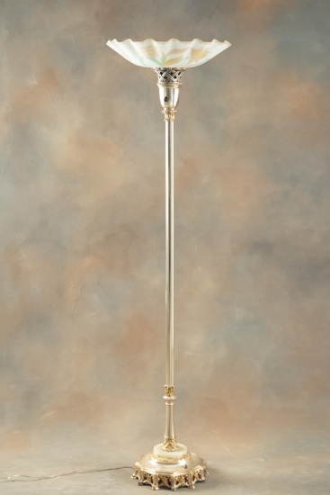 A near matching Antique Torchiere Lamp, circa 1920s-30s, with very desirable 18" fluted shade, measu