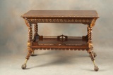 Antique, very elaborately carved walnut Library Table, circa 1880s-90s, attributed to (George Hunzin