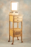 Unique antique oak floor model Shaving Stand, circa 1900, with adjustable beveled shaving mirror, wi
