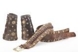 Vintage 3-piece spotted leather Cartridge Belt and leather Roping Cuffs. Belt and Cuffs are covered