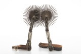 Fine pair of vintage Chilean Silver inlaid Spurs with fancy shanks and 4 1/2