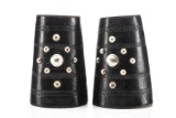 Pair of vintage leather Roping Cuffs with silver spots and raised Indian Head Nickels, dated 1936. C