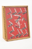 Factory Knife Case with 15 Winchester Folding Knives, knives are in new unused condition. Case measu