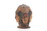 Fantastic vintage hand carved Wooden Tobacco Humidor with lid and zinc liner, four carved Indian Chi