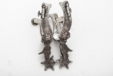 A pair of Russell Yates double mounted Spurs, #244, with copper and silver floral hand engraved over