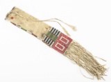 Vintage leather, beaded and fringed Tobacco Pouch with 12