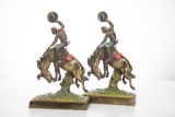 Exceptional pair of vintage metal bucking horse Book Ends made by Paul Herzel (1876-1956), near pris