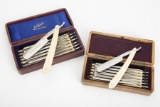 Collection of two Seven Day Sets of vintage Cased Straight Razors, one is a complete set of Sunday -