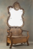 Rare antique Hall Tree with Clock, circa 1900, quarter sawn oak, with factory spring wound clock mou