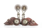Pair of Lytle & Mower double mounted Spurs, diamond pattern, with unique diamond shaped shanks and m