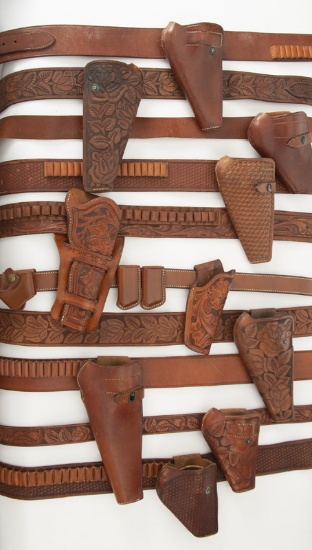 Collection of 10 Holster and Belt Rigs, some for Revolvers, some for automatics, one for a 7 1/2" Si