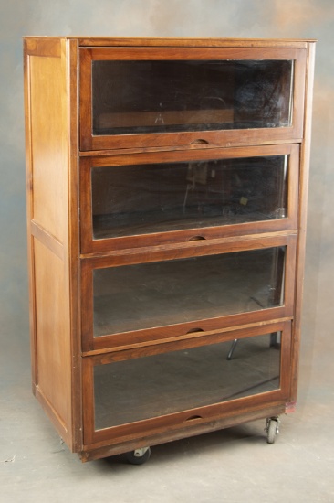 Antique mahogany four door glass front Bookcase in original finish, measures 60 1/2" T x 39" W x 20